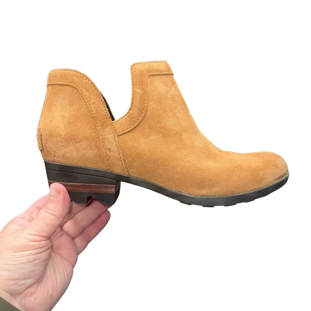 Sorel Emelie Chelsea Camel Suede Ankle Boots Size 8 Waterproof Leather Booties